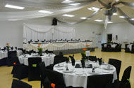 head table with organza backdrop