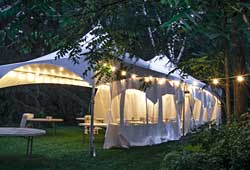 tent at night with lighting and sides