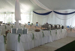 Decorated buffet tables in Tent