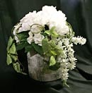 faux birch pot with flowers
